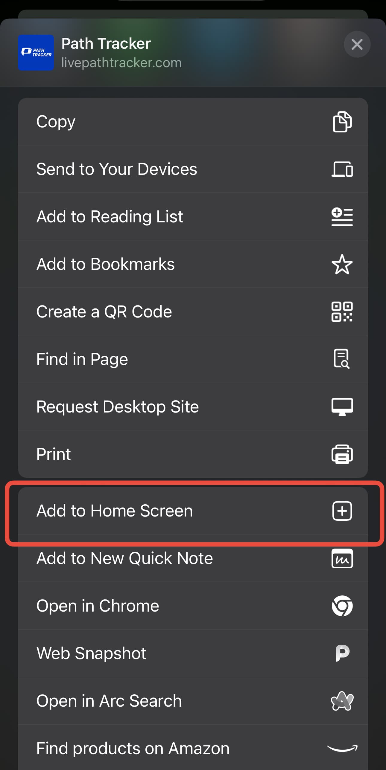 Step 2: Find 'Add to Home Screen'